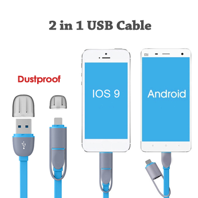 Custom Logo 2 In 1 Micro Usb Cable Android, Apple Mobile Phone Charger