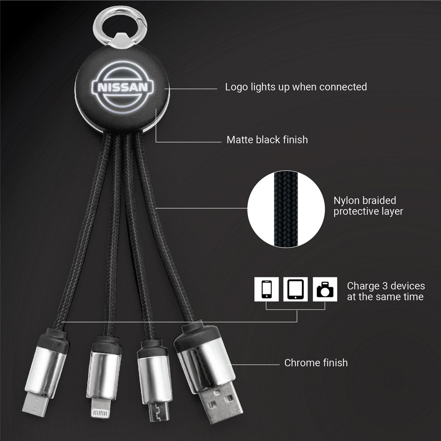 Custom Promotional 4 in 1 Light Up Logo Multi USB Charging Cable