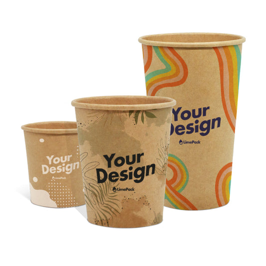 Custom Single Wall Paper Cups In All Sizes, Logo or Design Paper Cups Recyclable - Brown
