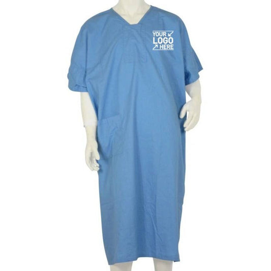 Custom Logo Washable Hospital Gowns, Promotional Gowns, Logo Printed Cotton Hospital Gowns