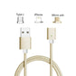 Bulk Magnetic Heads 3 in 1 Braided Fast Charging Usb Cord With Lighting, Micro USB and Type C