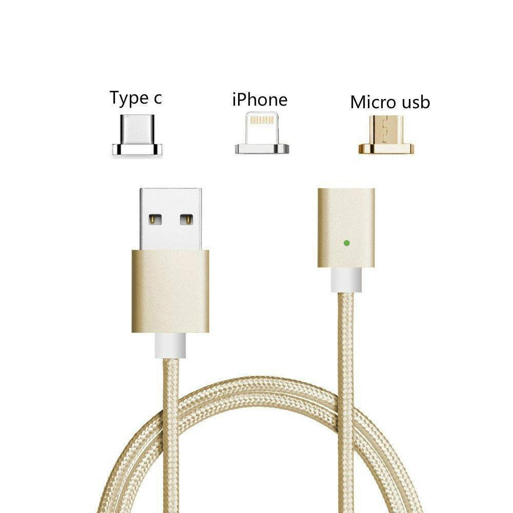 Bulk Magnetic Heads 3 in 1 Braided Fast Charging Usb Cord With Lighting, Micro USB and Type C