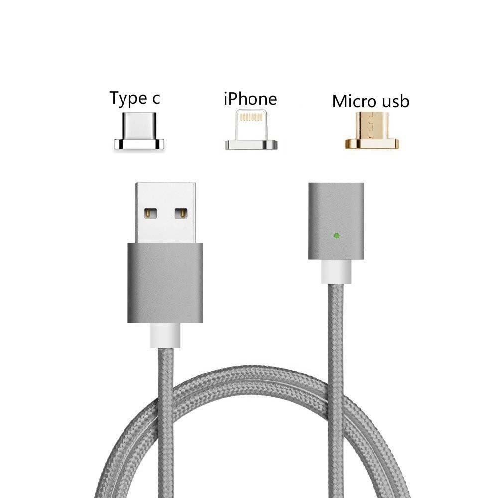Bulk Magnetic Heads 3 in 1 Braided Fast Charging Usb Cord With Lighting, Micro USB and Type C