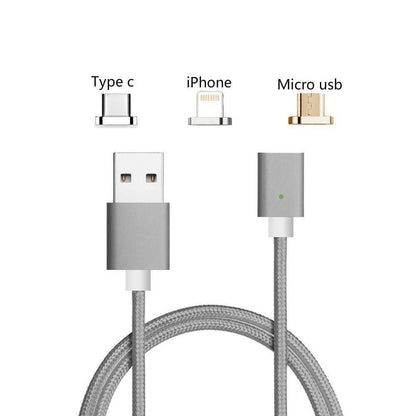 Bulk Magnetic Heads 3 in 1 Braided Fast Charging Usb Cord With Lighting, Micro USB and Type C