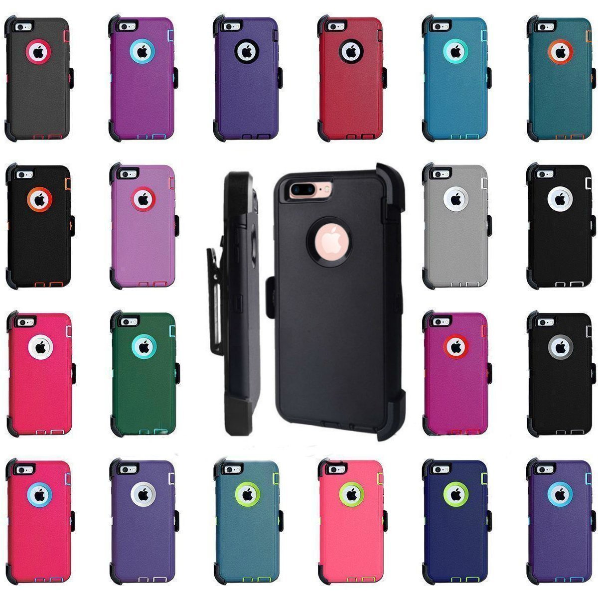 Wholesale Iphone Heavy Duty Life Proof Built-in Screen Protector and Belt Clip Defender Cases Mix Colors - All Models