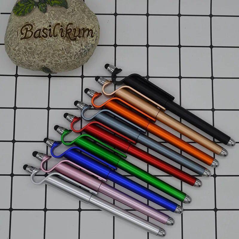 Custom Logo 3 in 1 Mobile Phone Holder Stand Pen Stylus Touch Screen Capactive Pen