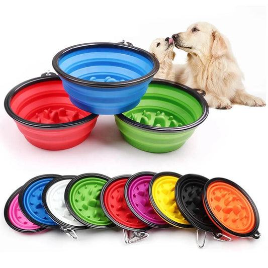 Promotional Custom Logo Collapsible Slow Feeding Pet Folding Silicone Bowl