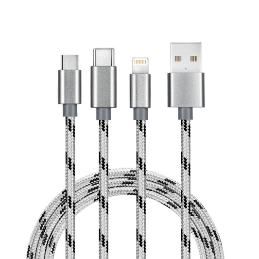 Bulk 3 in 1 Braided Multiple USB Fast Charger Cord 3ft(1m) with Lighting, Micro USB, Type C