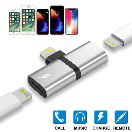 Bulk Dual Ports Adapter Splitter, 2 in 1 8 pin Headphone Jack Aux Audio & Charger Adapter Cable Connector